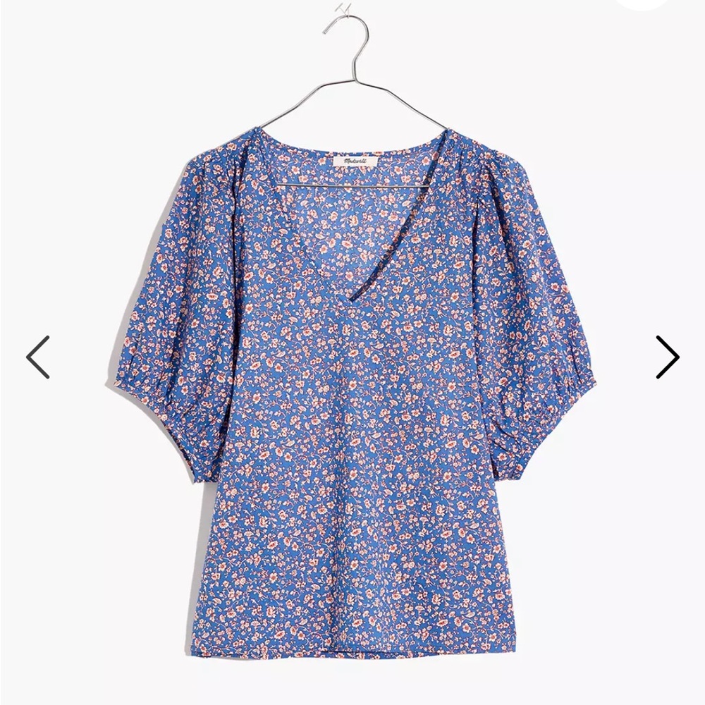 Madewell V-Neck Puff-Sleeve Top in Summer Vines